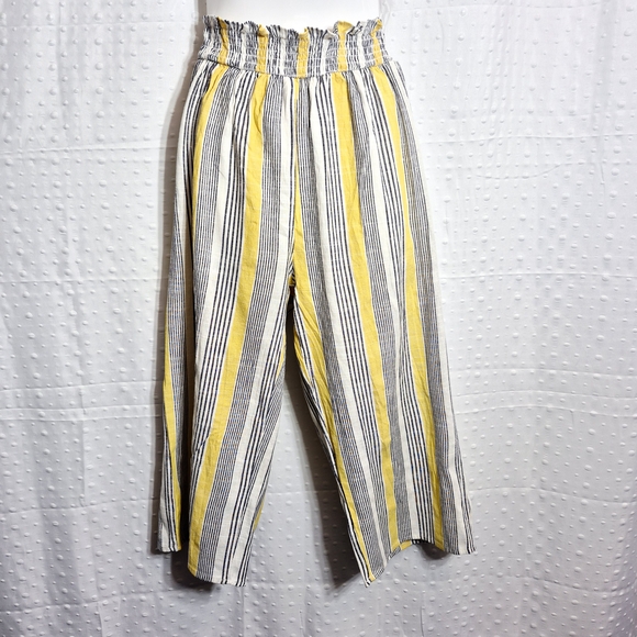 Iris  Ladies Wide Leg Yellow/White/Black Striped Linen Pants Size Large - Picture 2 of 12